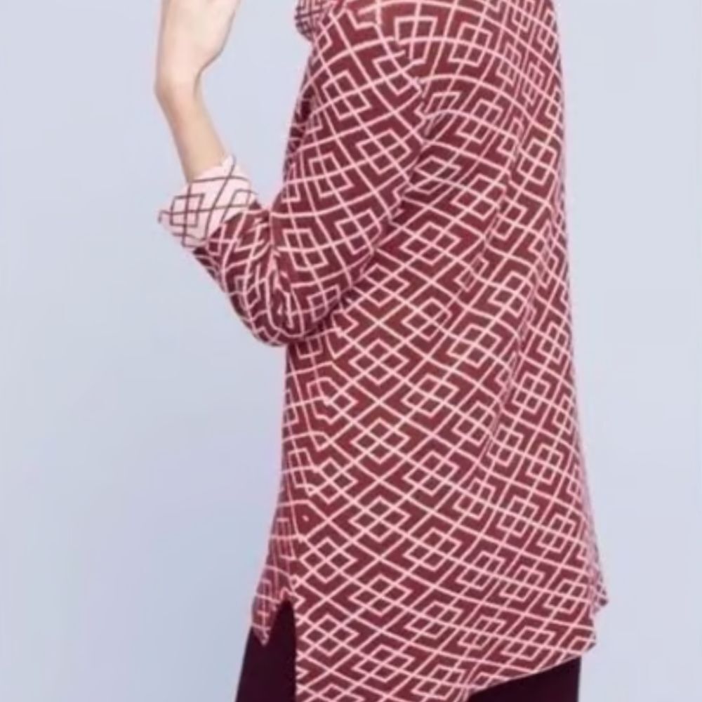 Anthropologie Moth Galena Cowl Neck Red‎ Geometric Pattern Alpaca Blend Sweater